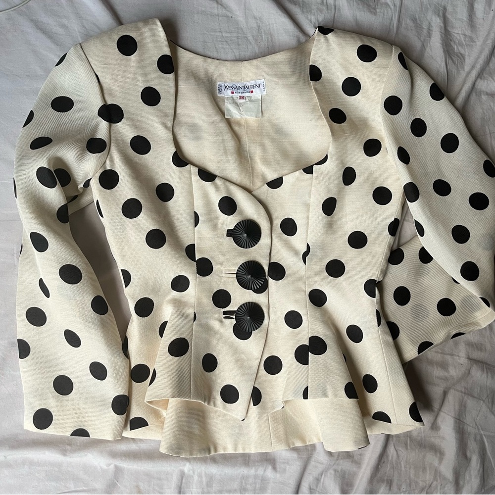 SOLD Yves Saint Laurent Rive Gauche YSL polka dot jacket blazer top peplum 34
